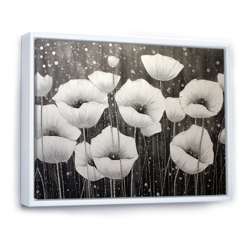 Coquelicots gris argent sérénité, H 34 po x l 44 po x P 1,5 po, Cadre flottant blanc