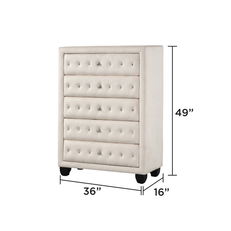 Commode 5 tiroirs l 36 po Rausch, Crème, crème