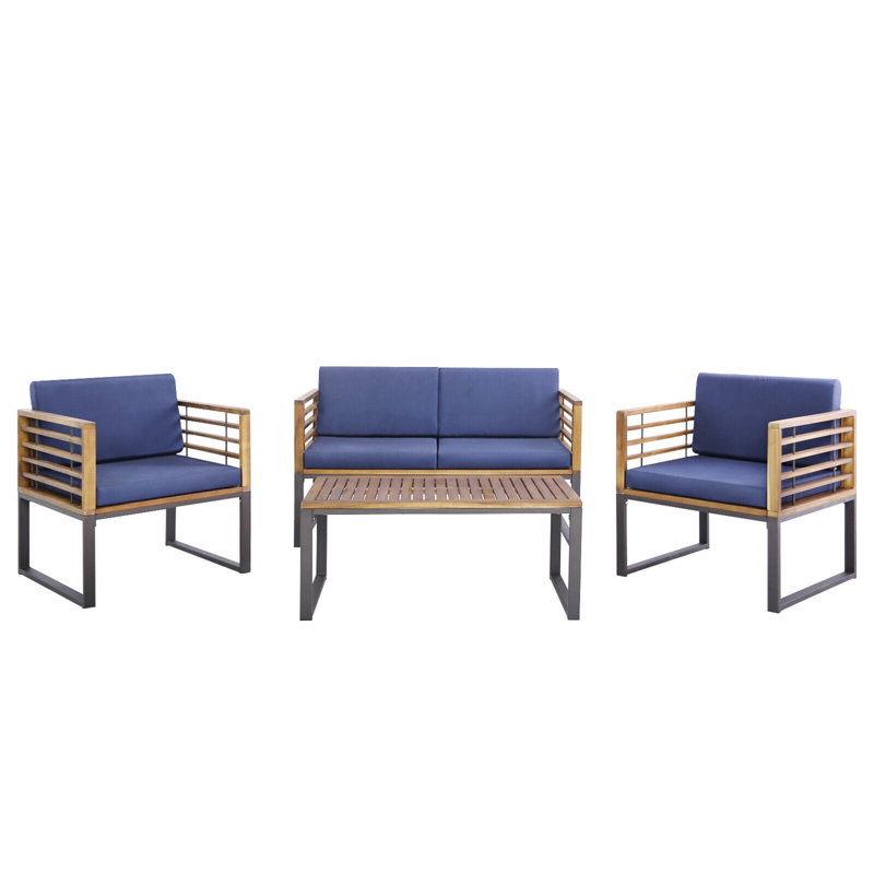 Ensemble de conversation en métal Caddaric pour 4 personnes avec coussins