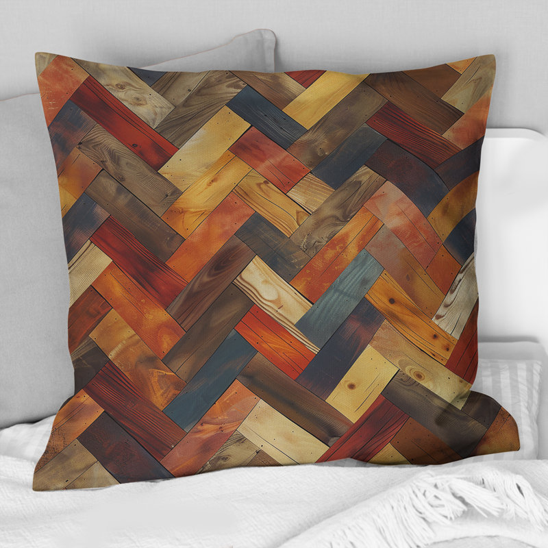 Coussin décoratif brun à chevrons I - Mid-Century, H 16 po x l 16 po