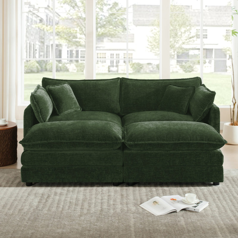 2. Modular Sectional Sofa Set - High-End Chenille, Solid Wood Frame, Ottoman Included, 33" H x 76.7" W x 35" D
