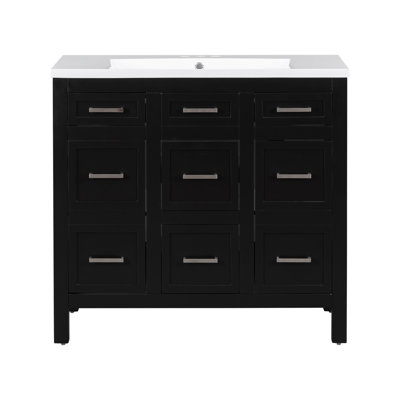 Meuble-lavabo 36 po avec lavabo intégré en résine - 4 tiroirs, 2 portes
