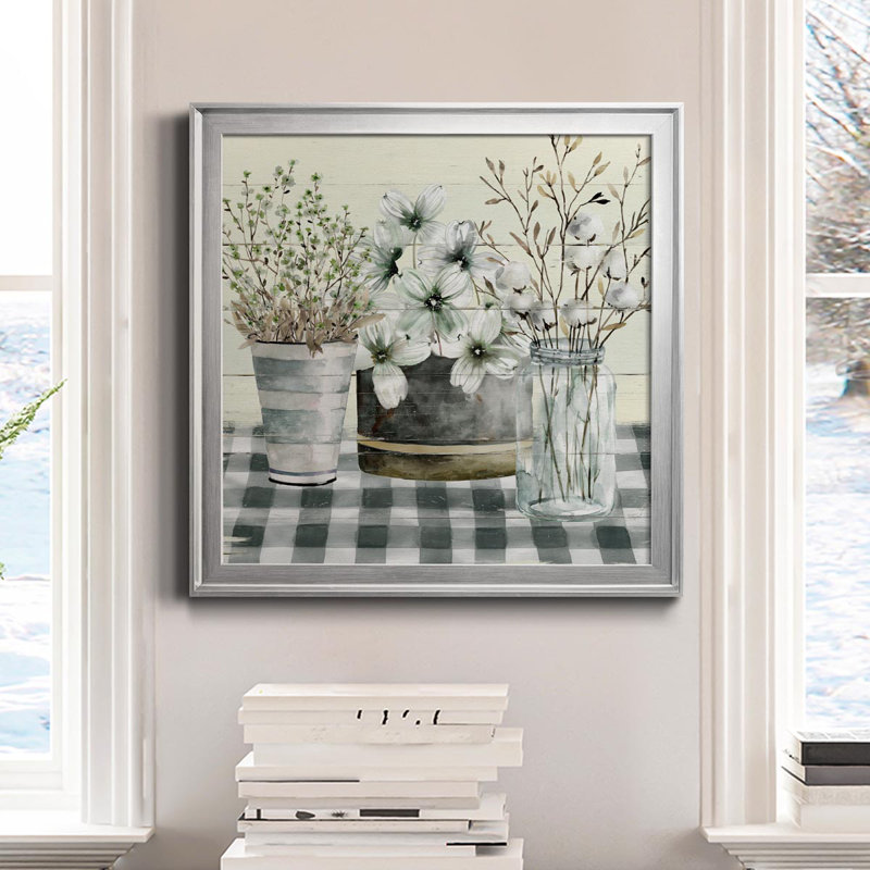 Spring Vichy II - Toile encadrée de qualité supérieure - prête à être accrochée, Argent, H 30,5 po x l 30,5 po x P 1,5 po