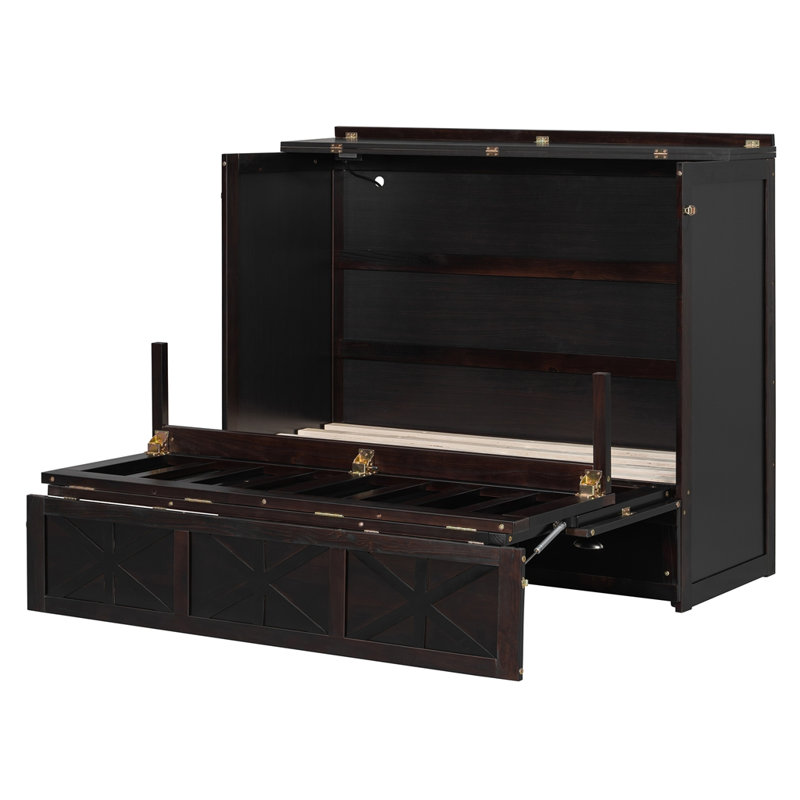 Lit escamotable double avec grands tiroirs, Espresso