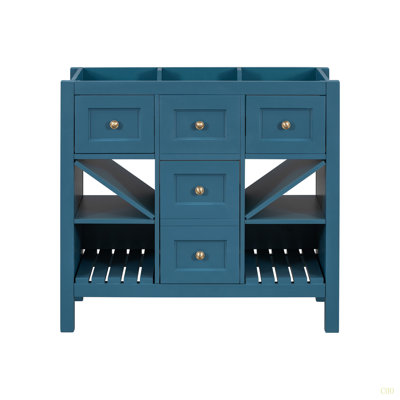 Meuble-lavabo de 36 po sans lavabo, armoire de rangement en bois massif, meuble-lavabo autoportant avec 5 tiroirs et portes à fermeture douce