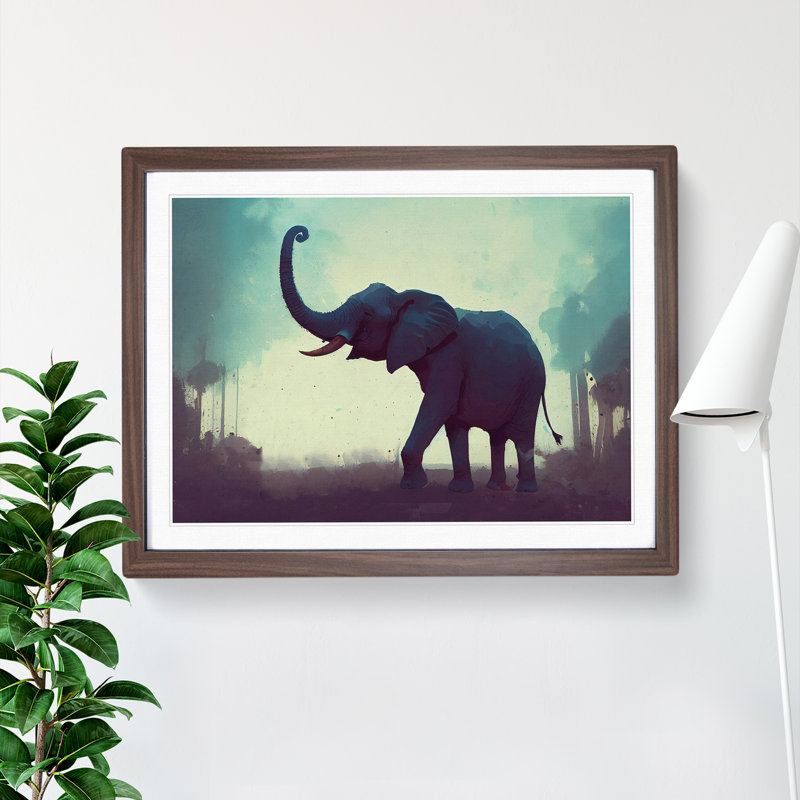 Elephant - Single Picture Frame Print, 46cm H x 64cm W x 2cm D, Walnut 