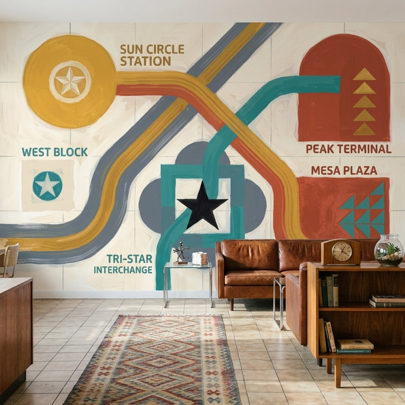 Papier peint moderne Mid Century, Peler et coller, 200 po x 120 po