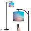 Lampe sur pied à arc avec abat-jour ajustable effet ciel rose et bleu clair, effet pastel sur pied, coucher de soleil, 3 couleurs, intensité variable, lampe sur pied avec interrupteur au pied pour la chambre à coucher