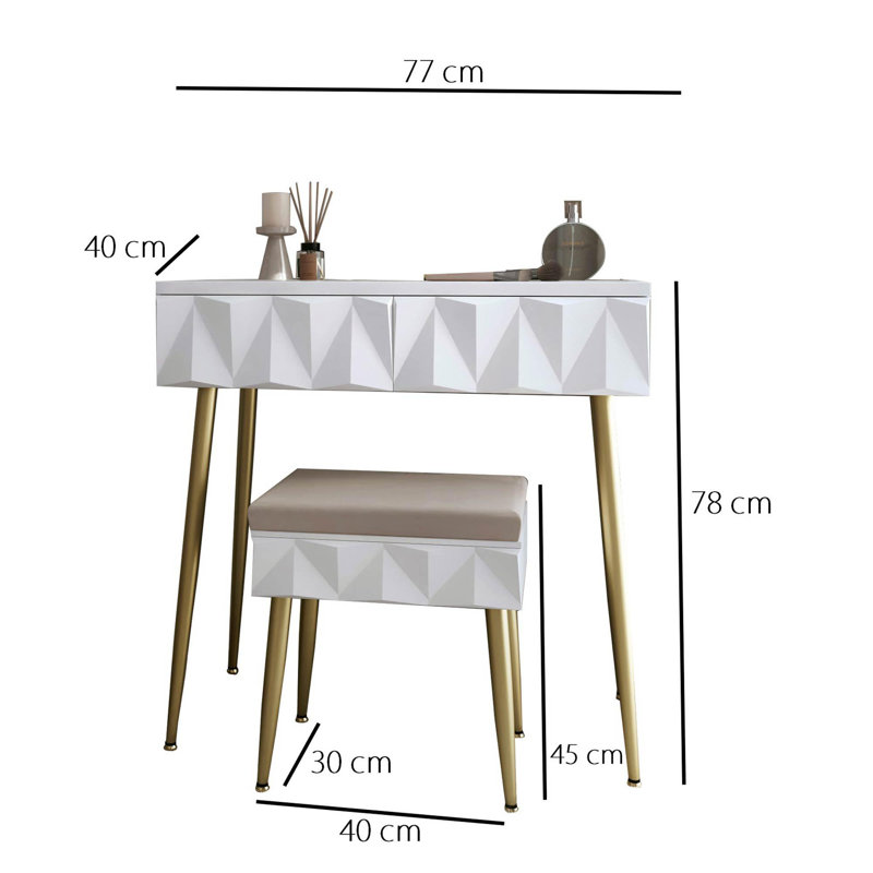 Audly Dressing Table, White/Gold