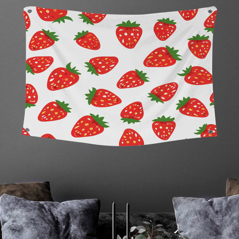 Tapisserie murale fraise - décoration murale alimentaire, H 50 po x l 60 po