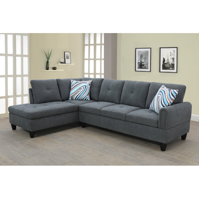 Canapé modulaire rembourré et méridienne 2 pièces Gilstrap, Mélange de lin gris foncé, Accoudoir à gauche (vu de face)