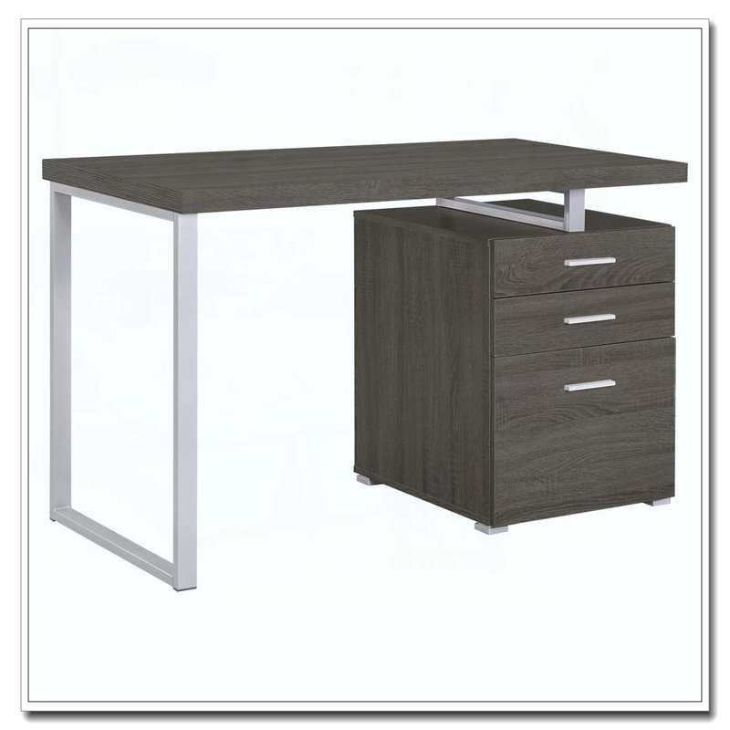 Bureau réversible à 3 tiroirs gris patiné, Gris