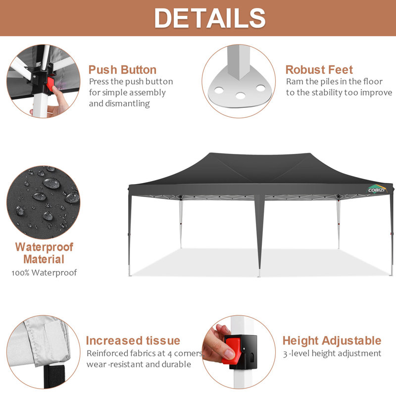3×6m Gazebo Folding Gazebo Waterproof Stable Winterproof Party Tent Foldable Pop Up Gazebo, Black