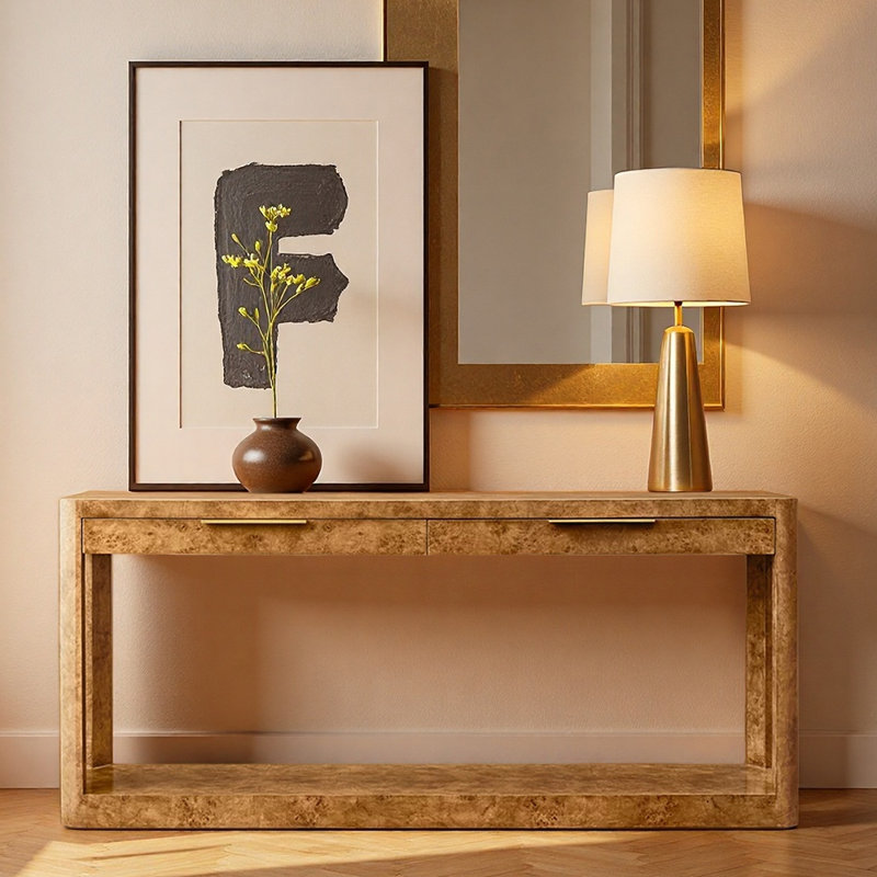 Console simple de style champêtre français, H 29,9 po x l 59,8 po x P 15,7 po, Brun