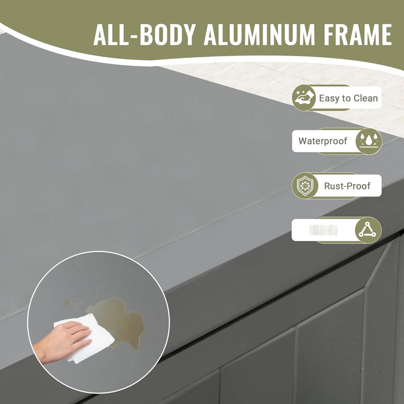 Îlot de cuisine extérieur avec options de rangement et de fonctionnalité - Cadre de table de gril en aluminium, comptoir hygiénique, housse de protection, pieds de nivellement, plan de conception modulaire pour une utilisation facile