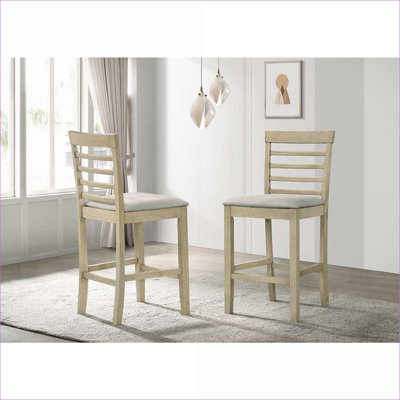 Set of 2 Cream Counter Height Dining Chairs for Adults, Upholstered Cushioned Wooden Pub Chairs for Dining Room