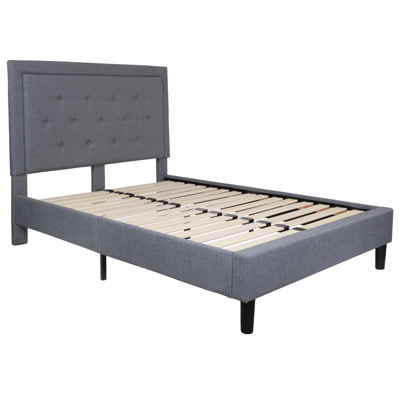Base de lit tapissier plateforme avec panneau capitonné Aluino - ne requiert pas de sommier tapissier, Double, Gris clair