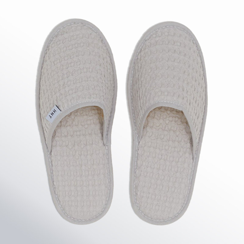Pantoufles simples en coton gaufré, Moyen, Gris clair