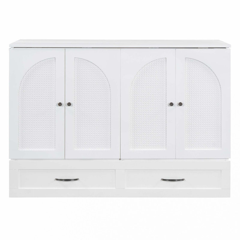 Lit escamotable avec grands tiroirs Murphy, Full / Double, Blanc