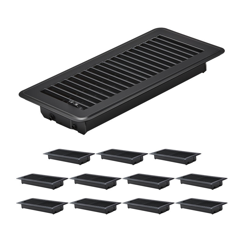 Paquet de 12 registres de plancher en fer robustes 4 x 10 pouces - Couvercles d'aération CVC noirs réglables pour la rénovation domiciliaire
