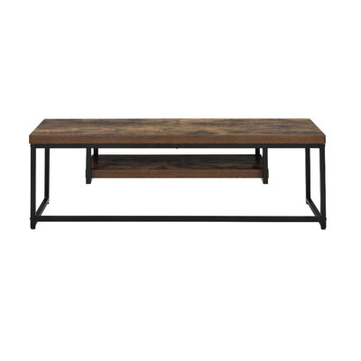 Meuble télé de 47 pouces, style industriel, métal noir, plateau en chêne vieilli, compatible avec les téléviseurs à écran plat de 50 pouces, idéal pour le salon, compartiment multimédia à 1 étagère, base traîneau en métal avec barre transversale.