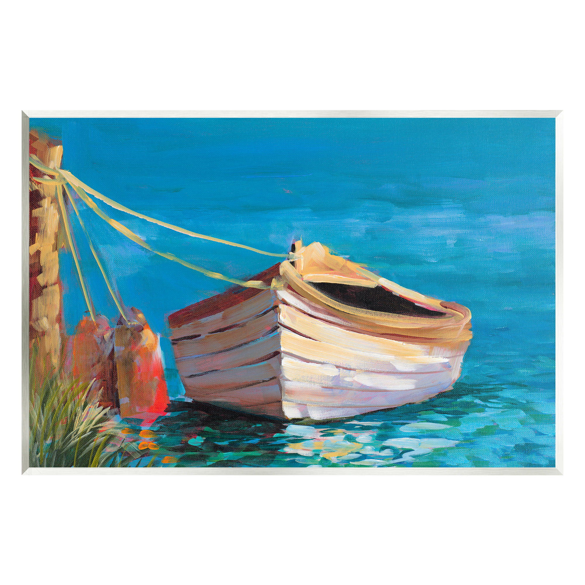 The Stupell Home Decor Collection Row Boat on Blue Coastal Shore