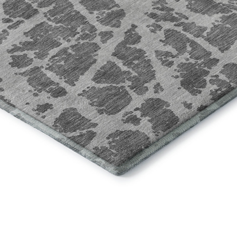 Premium Machine Washable Cerrito AMF501 Charcoal Rug, Rectangle 1'8" x 2'6"