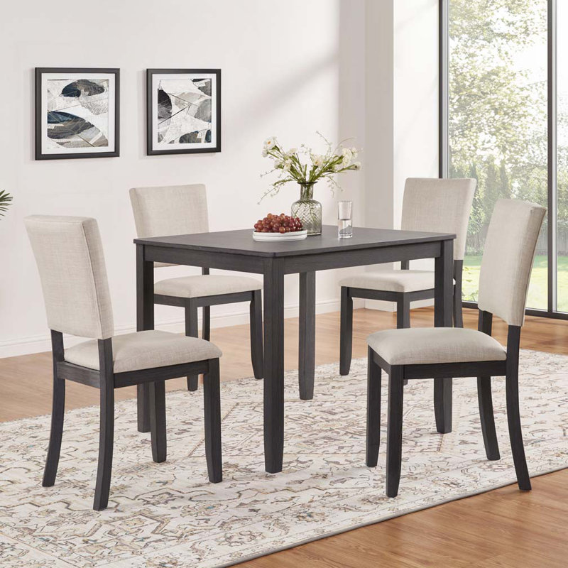 Ensemble de table de salle à manger 5 pièces en bois avec 4 chaises, Beige / noir antique, Noir antique