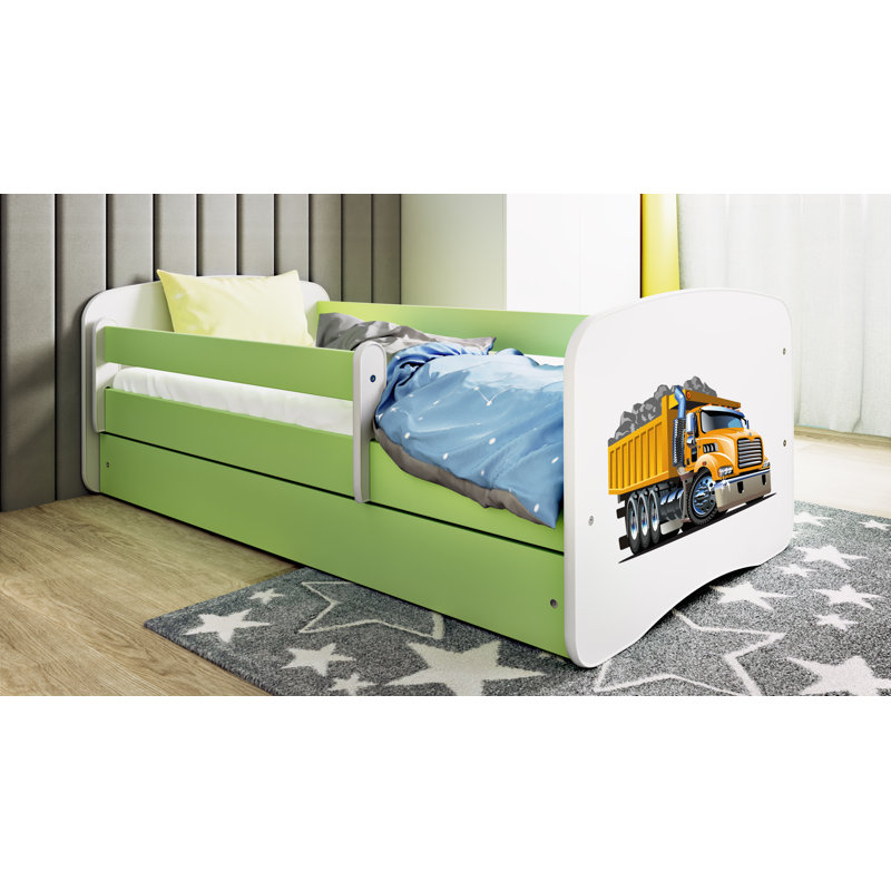 Cicero Drawer Convertible Bed and Mattress, European Toddler (80 x 180 cm), Green/White