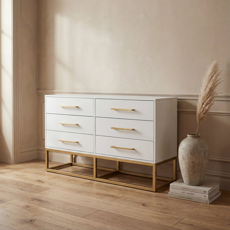 Commode 6 tiroirs Sherilynne, Blanc