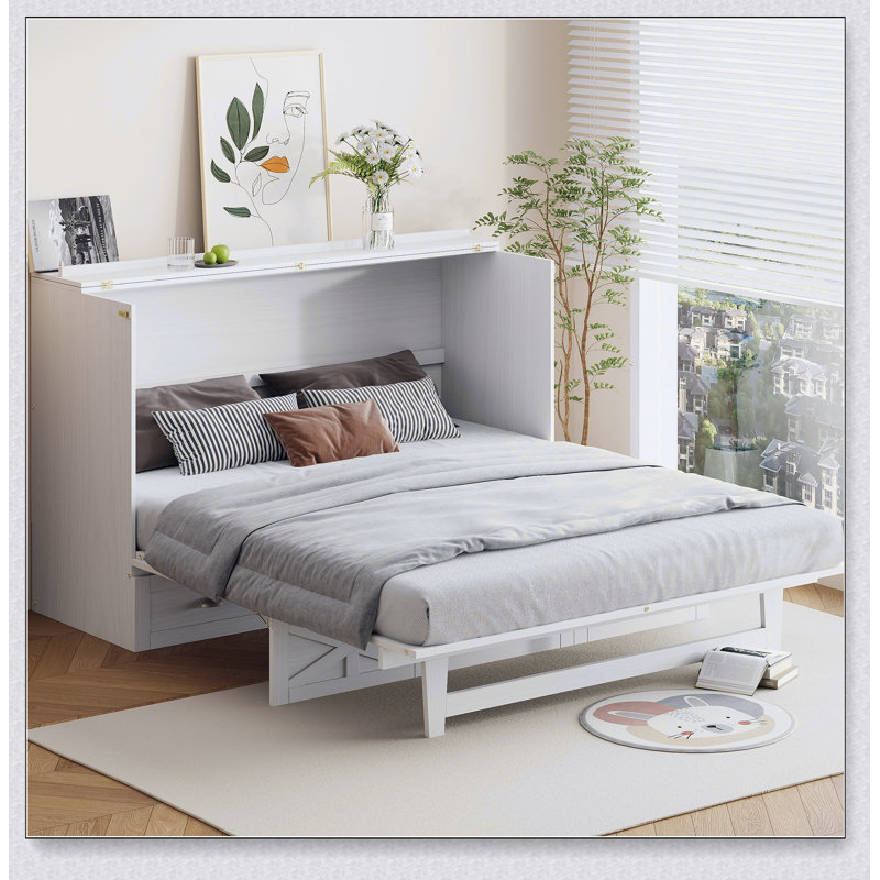 Lit escamotable avec grands tiroirs Murphy, Blanc, Grand