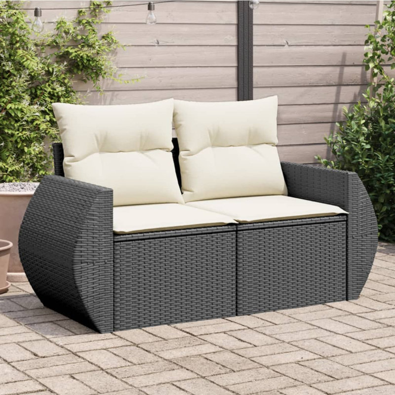  Garden Sofa Black PE Rattan, Powder-Coated Steel, Polyester Medium
