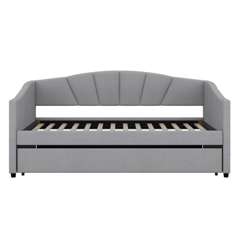 Ellengard Upholstered Daybed Sofa Bed Twin Size With Trundle Bed And Wood Slat, Gray
