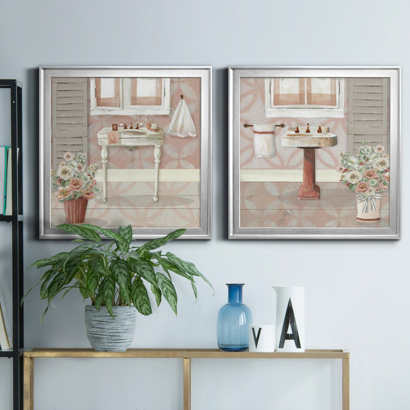 «Blush Bath Sink I», ensemble de 2 reproductions d'art sur toile, H 26,5 po x l 53 po x P 1,5 po, Argent