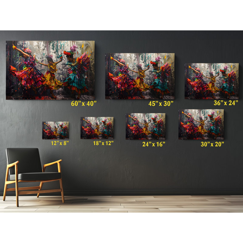 Danseurs de flamenco dans des robes colorées, reproduction sur toile, H 40 po x l 60 po