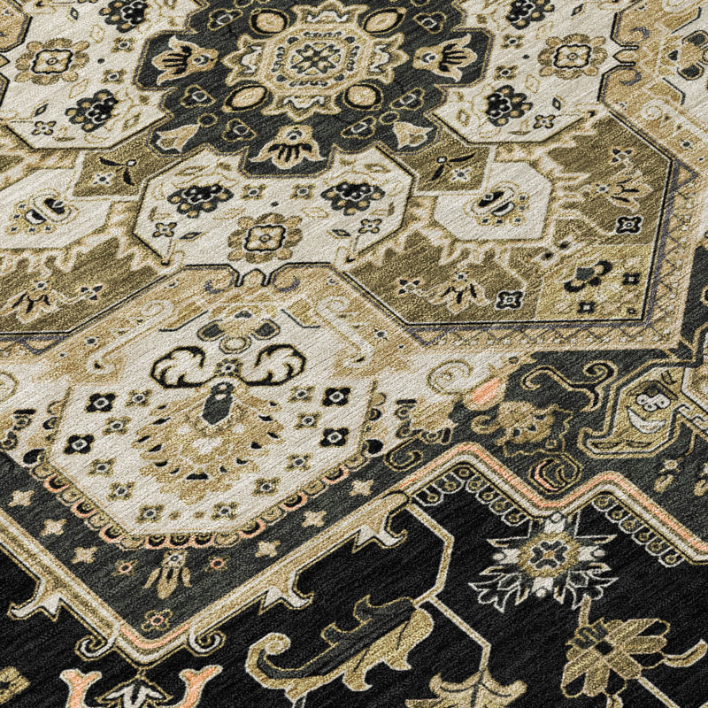 Black Round Synthetic Non-Slip Washable Rug, 46"