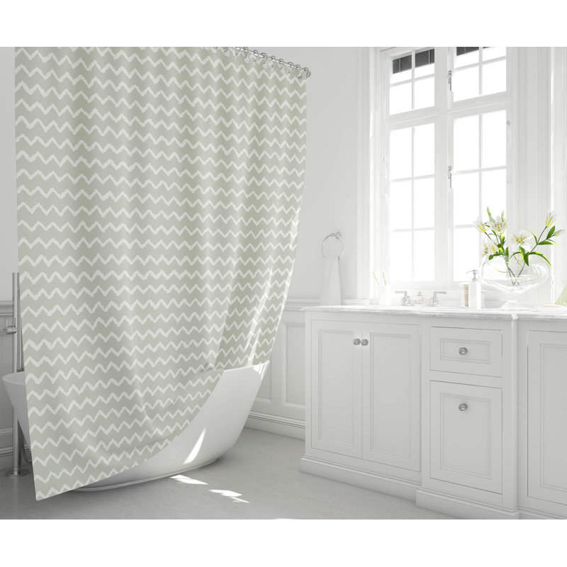 Chevron Wave Ultra-Thin Lightweight Shower Curtain, Light Green