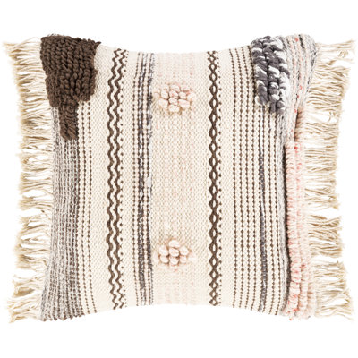 Fringed Wool Blend Pillow Cover