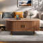 Table basse ovale cannelée en noyer, table de centre Mid-Century avec station de charge, porte tambour 360 °, pieds en bois massif pour les salons-963920099