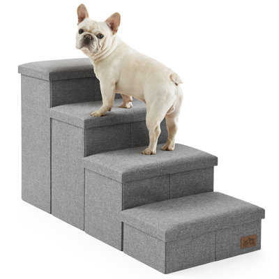 Dog Stairs With Storage– Foam Ramp For Small Pets, Non-Slip Ladder For Bed & Sofa With Waterproof Cover