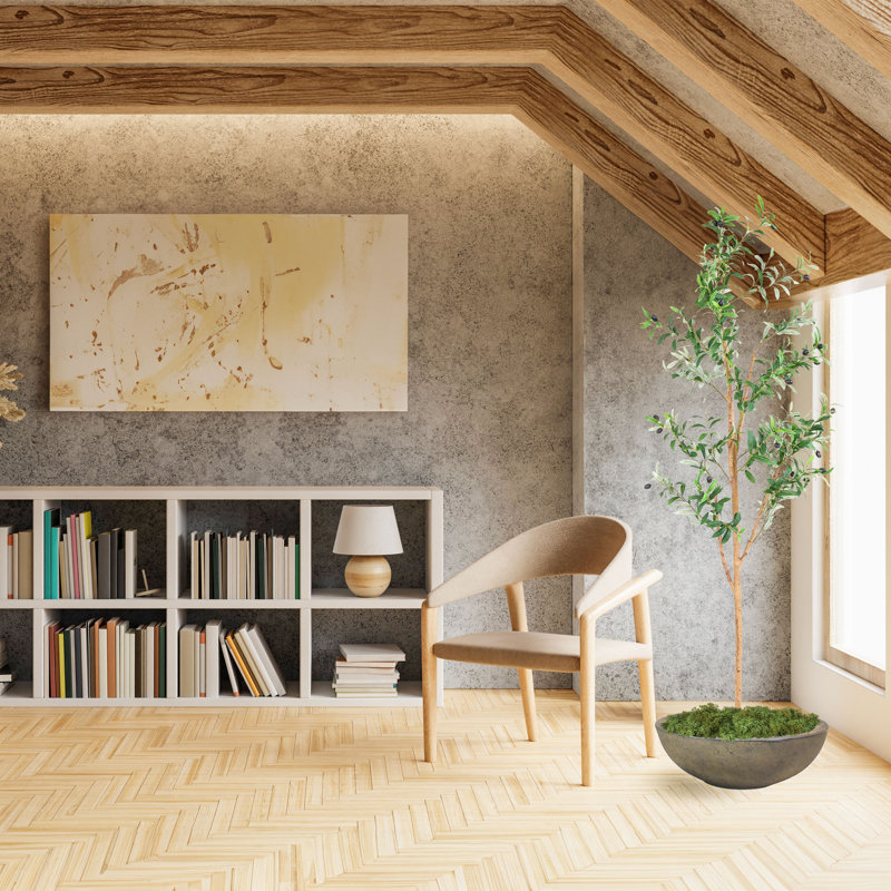 Olive artificielle 5 'H avec pot à fleurs Percival, H 84 po x l 26 po x P 26 po