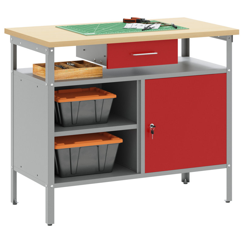 100cm W Steel Top Workbench, Red