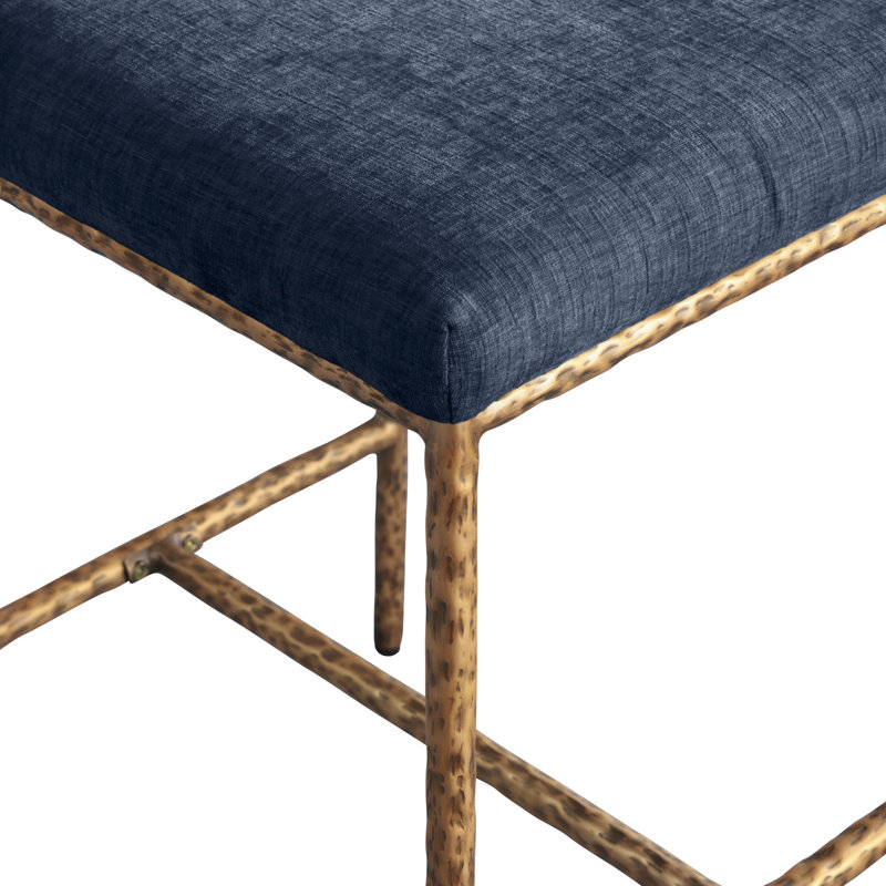 Reeves Chenille Fabric Upholstered Counter Stool, Brushed Gold, Navy Chenille Fabric