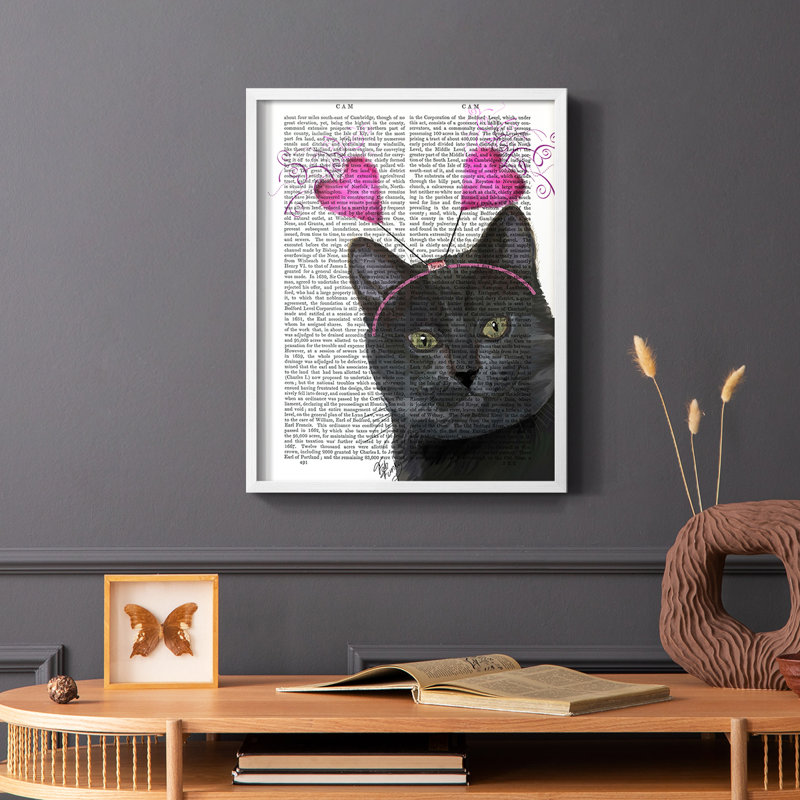 Black Cat, Valentines Framed Print - Solid Wood, White, 10" H x 8" W