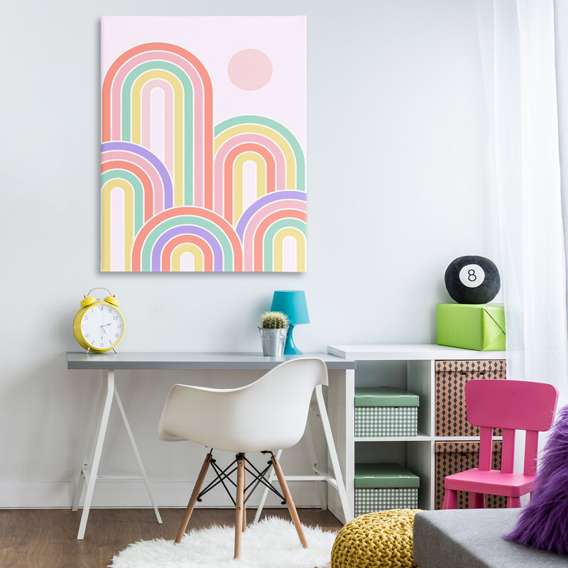 «Pastel Rainbow Arches», art mural par Dominique Vari, H 48 po x l 36 po