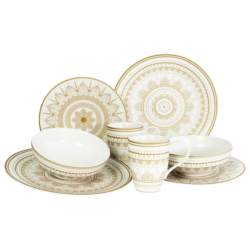 MANDALA GOLD 8 Piece Dinnerware Set, Service for 2