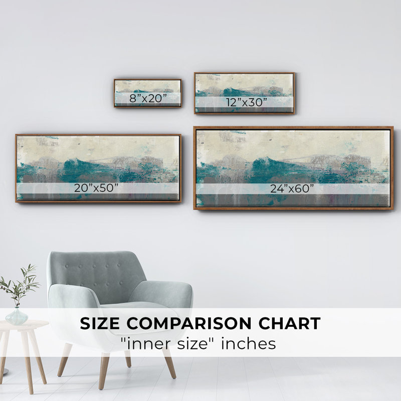 Teal Range II- Framed Canvas, 20" H x 50" W