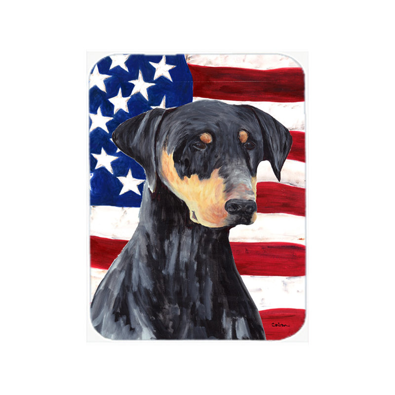 Drapeau américain avec planche à découper en verre Doberman