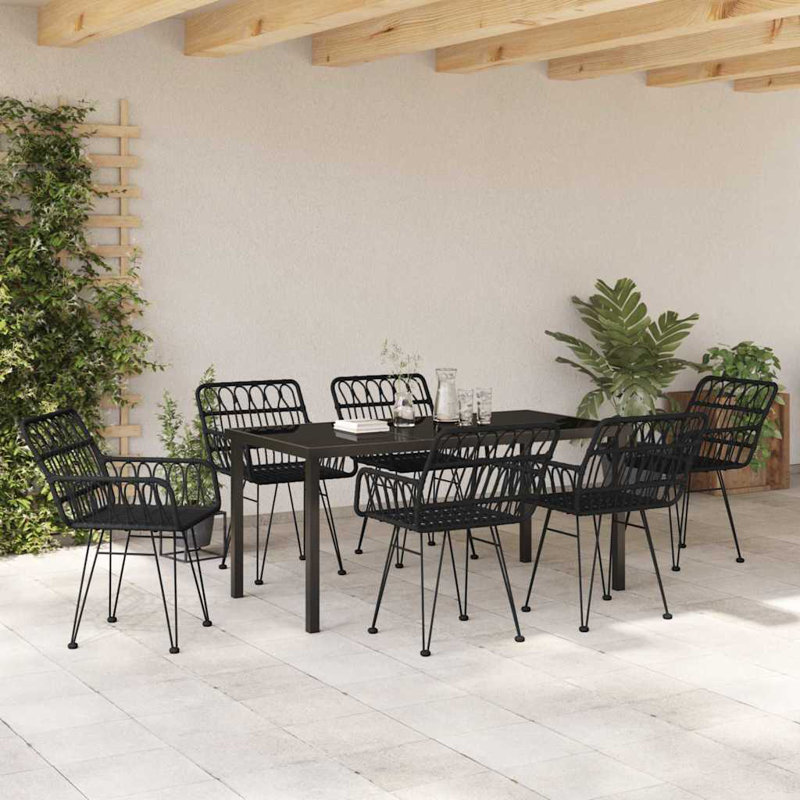 7 Piece Garden Dining Set Poly Rattan, Black