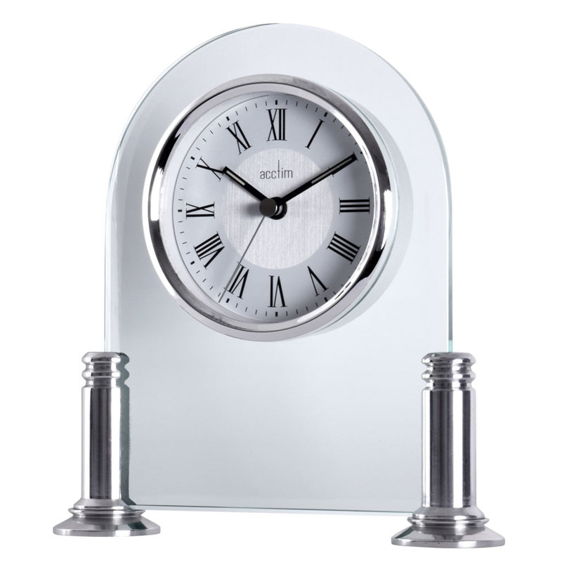 Acctim Bewdley Mantel Clock Quartz Polished Metal & Glass Luminous Hands Floating Effect Silver/White